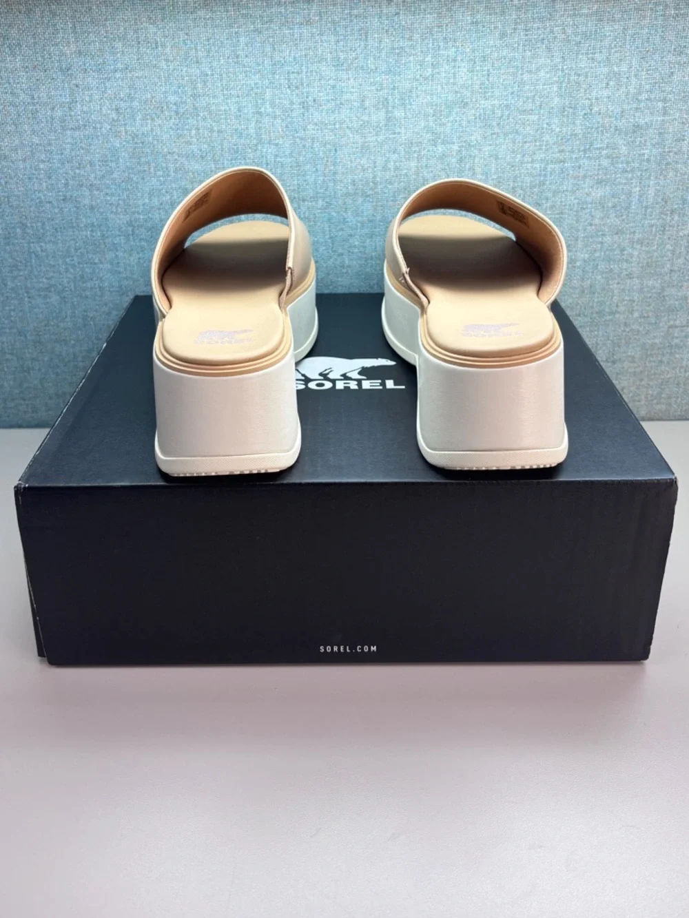 NWT Sorel Women's Sz 11 Dayspring Slide Platform Sandals in Honest Beige/Chalk - Picture 7 of 11